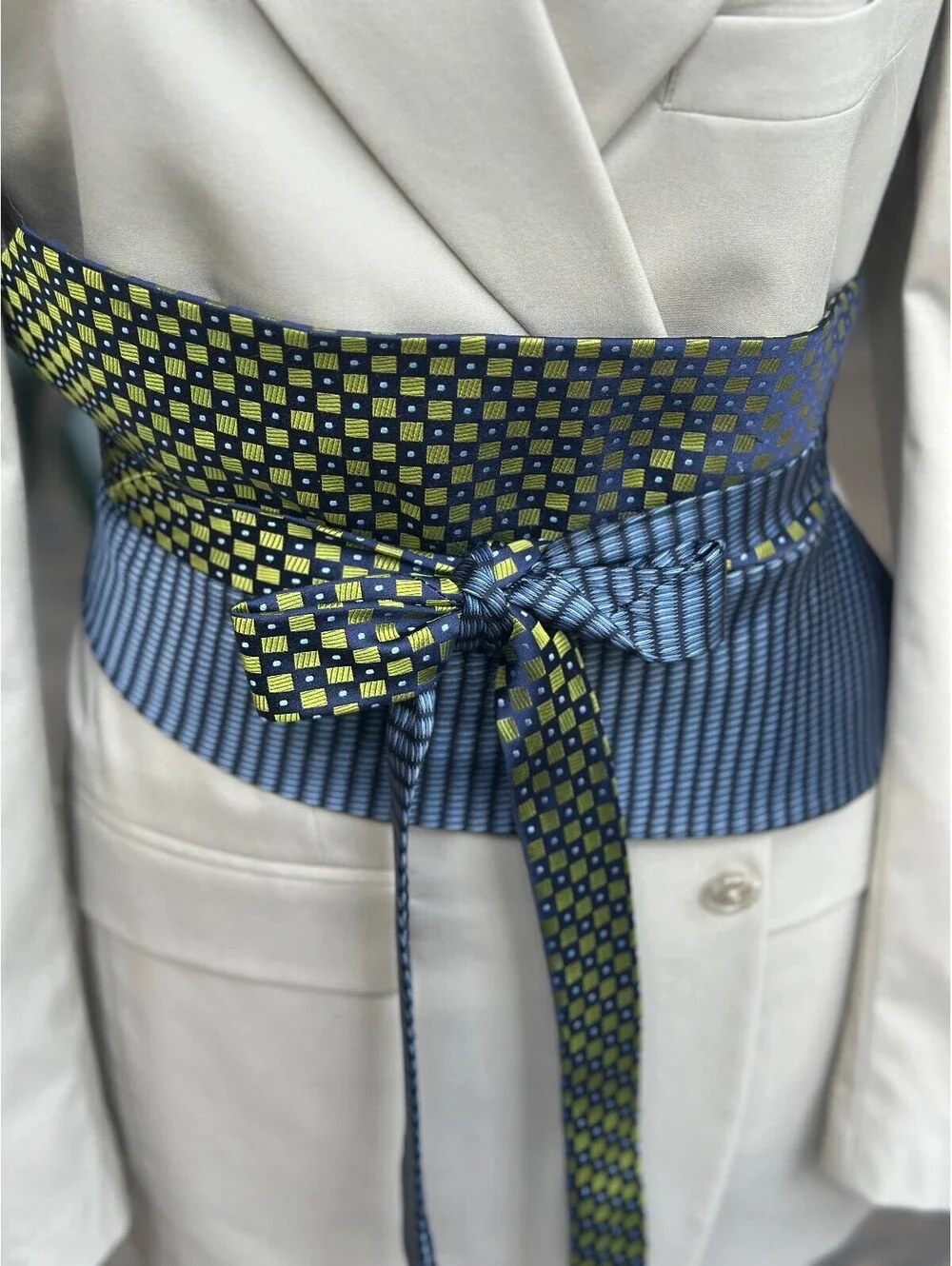Upcycled Silk Necktie Obi Belt | Handmade Corset Style Belt | One-of-a-Kind | OS